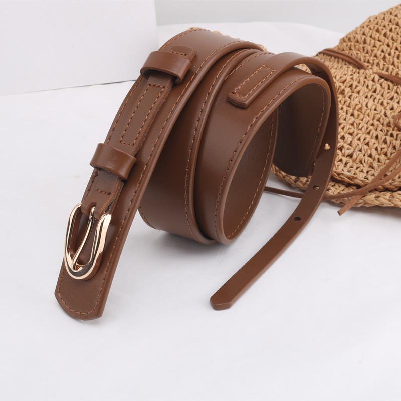 Women's Genuine Leather Oval Pin Buckle Belt for Dresses and Coats