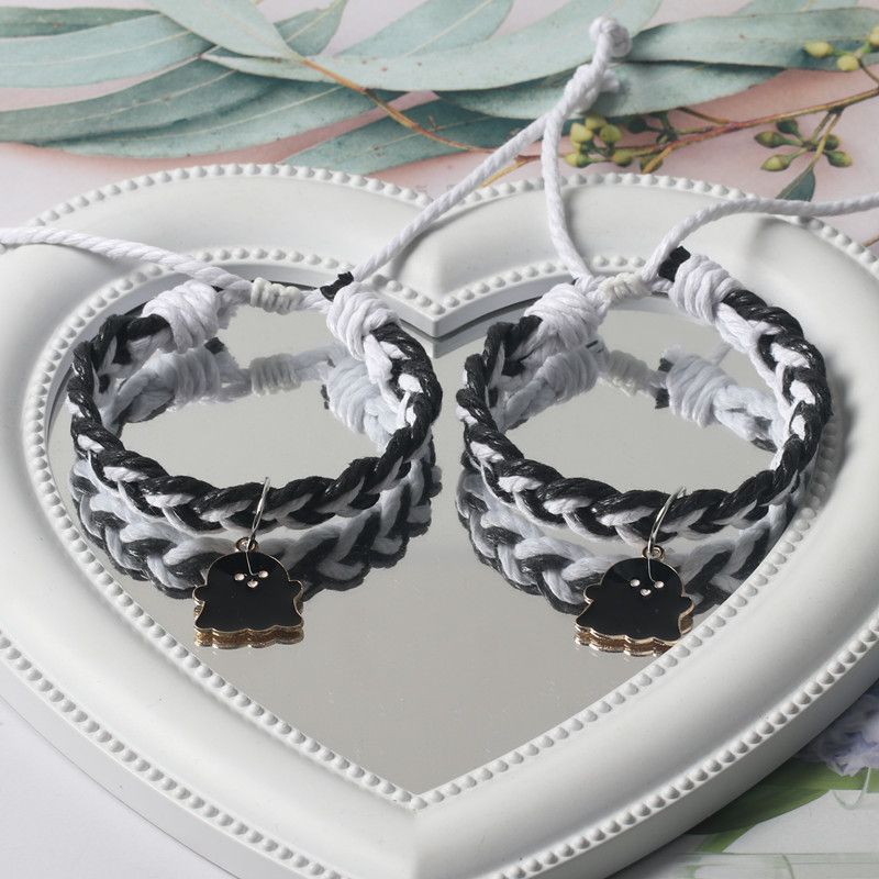 Good-looking Black and White Color Matching Couple Woven Magnetic Bracelet Original Cartoon Ghost Girlfriends Carrying Strap for Boyfriend Bracelet
