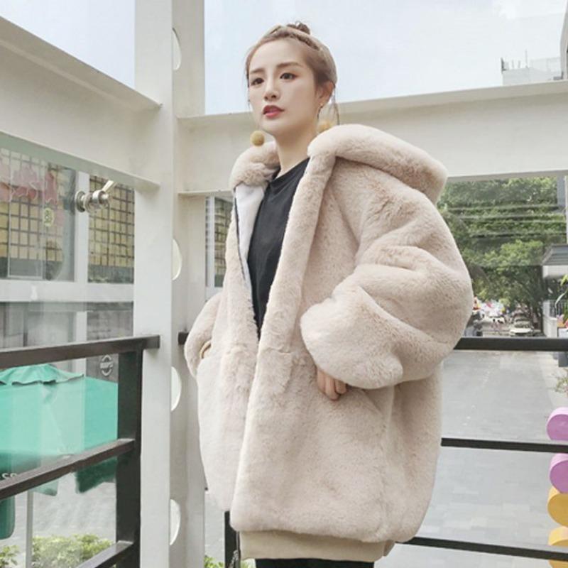 Plush imitation fur coat women's new loose autumn and winter thickened imitation rabbit fur coat medium and long