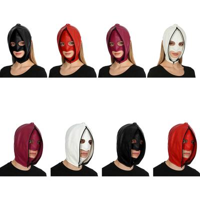 Nastavitelná kožená maska pro bondage pro muže a ženy: Plnohubá mikina na zip s krajkovým zapínáním pro gotické cosplaye a kluby