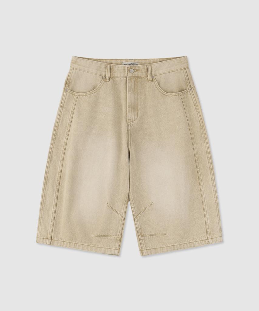 Eoneolleokodeu Du Curved Half Denim Pants (Beige)