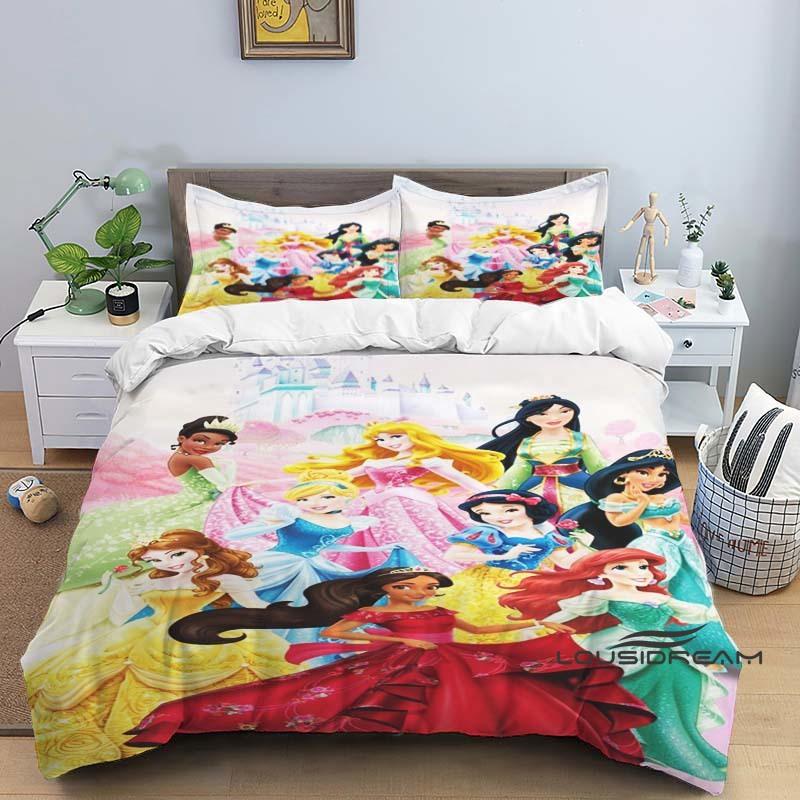 1pcDisney Princess 3D Printed Duvet Cover and Pillowcase Bedding Set, Suitable for Single, Double, King, and Queen Beds.