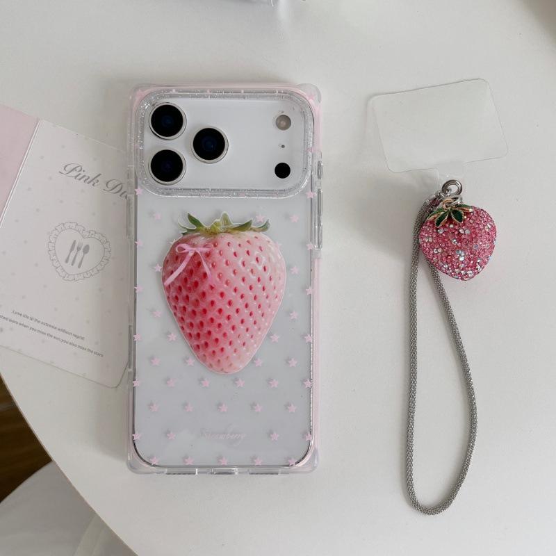 Ins Pink Strawberry for Apple 16 Mobile Phone Case iPhone17promax Square 15 Girl 14 Protective Case
