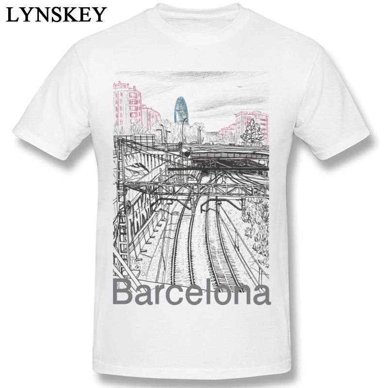 

Art Design Men s Tops Tees Cotton T-shirt Fashion White Crew Neck Short Sleeve Summer Autumn Sweatshirts Barcelona City Print S разноцветный