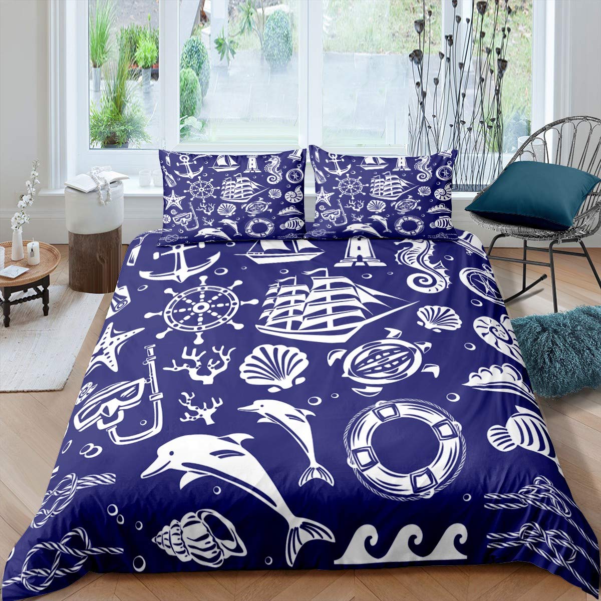 

Пододеяльник с изображением парусника, морская тема, чайка, комплект постельного белья, деревенский деревянный настил, полиэстер, пододеяльник в стиле ретро 70x133cm 2pcs