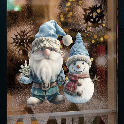 Fun-f216 Cappello blu Cartone animato Babbo Natale Pupazzo di neve Porte e finestre in vetro Adesivi per finestre per la casa e il giardinaggio