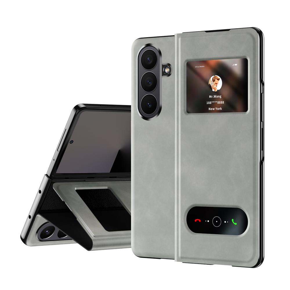 Solid Color Flip Leather Phone Case For Samsung Galaxy Z Fold 7 5G Fold7 Holder Design Protective Shell Protection Back Cover