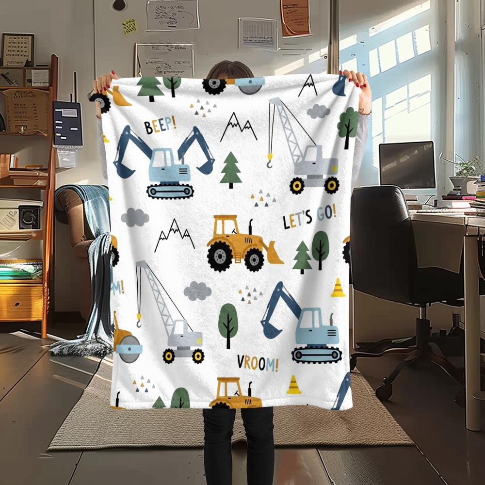 1Pc Cute Vehicle Print Flannel Blanket, High Quality Comfortable for All Seasons, Home Decor, Warmth and Comfort, Perfect for Christmas Gifts W45