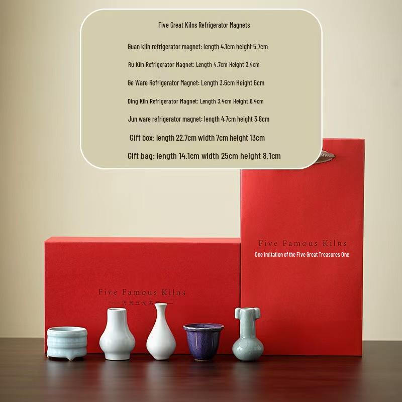 Palace Museum Five Famous Kilns Fridge Magnet Set - Gift for Elders, Clients, and Leaders