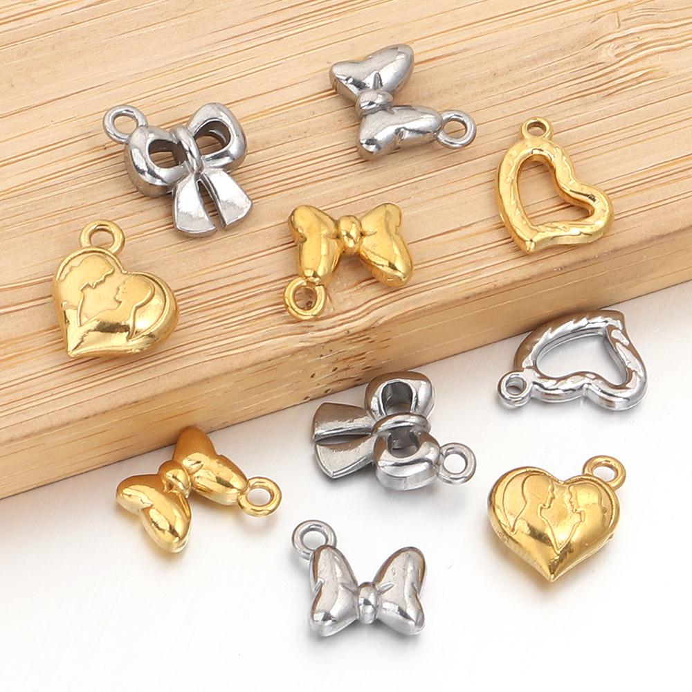 5pcs Stainless Steel Bow Heart Charms Exquisite Charms Pendant For Jewelry Making DIY Bracelets Necklace Earrings Accessories