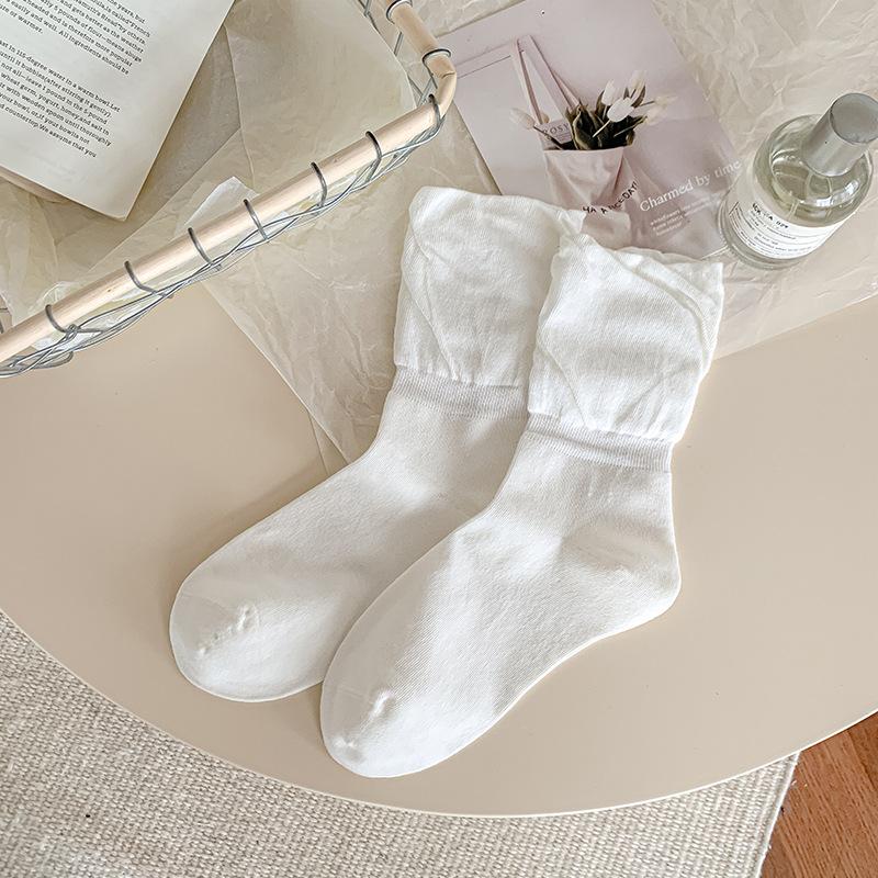 

Female Autumn New Sweet Pure Color All Match Bubble Mouth Boneless In The Tube Pile Socks 1 pair белый