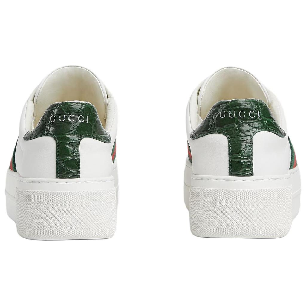 Gucci ACE Leather Low Top Skateboard Shoes 4.5cm Women's White & Green & Red 791399 AACAG 9055