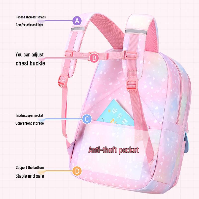 Gradient Color Kids' Backpack with Spine Protection - Rainbow Double-Shoulder for Girls & Boys, Weight-Reducing, Ideal for Elementary School.