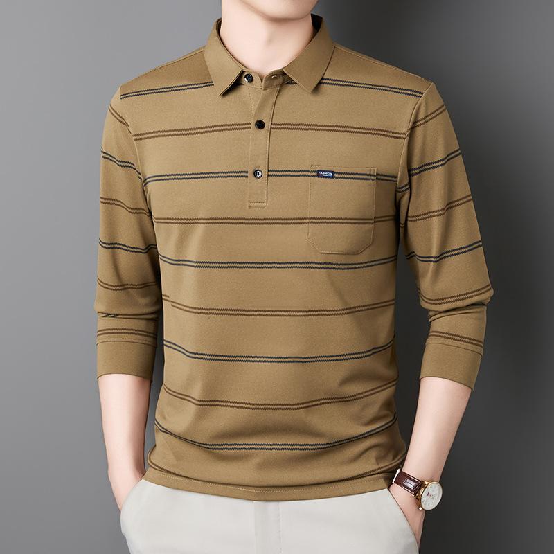 Autumn Men'S Lapel Long Sleeve Polo Shirt Pocket Fashion Business Casual Dad T-Shirt Men'S