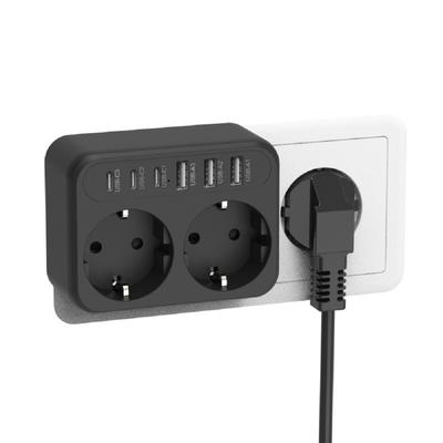 Mezinárodní cestovní adaptér napájecí proužek s rychlým nabíjením USB zásuvkami pro EU/Německo/Španělsko/Italsko/Rusko, Smart Multi-Plug adaptér