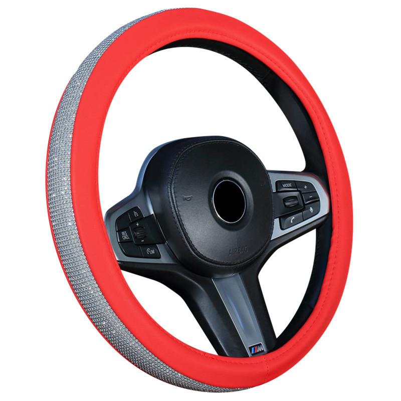 Rhinestone Car Leather Steering Wheel Covers Steering Wheel Crystal Cover Auto Car Interior Accessories For Women Girls