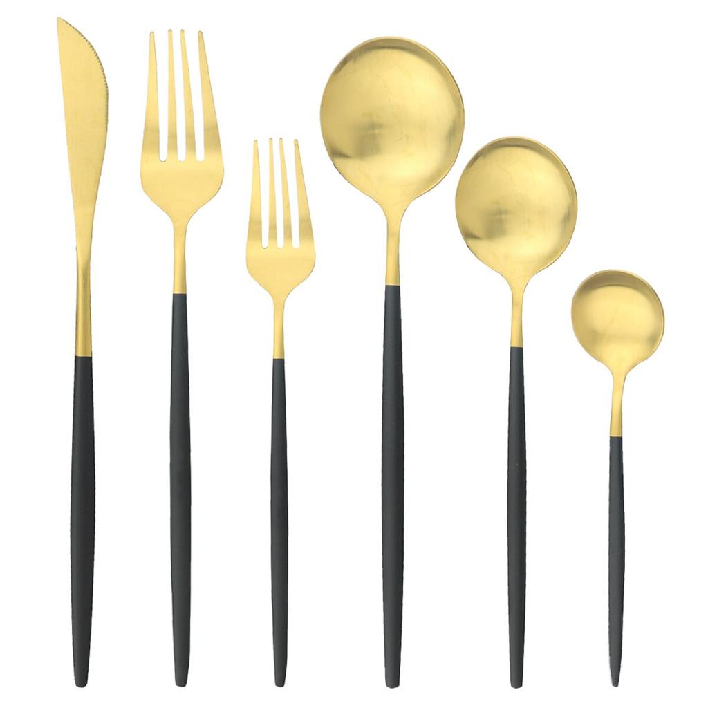 6Pcs/Set Colorful Dinnerware Cutlery Set Matte Knife Dessert Fork Spoons Flatware Silverware Stainless Steel Party Tableware Set