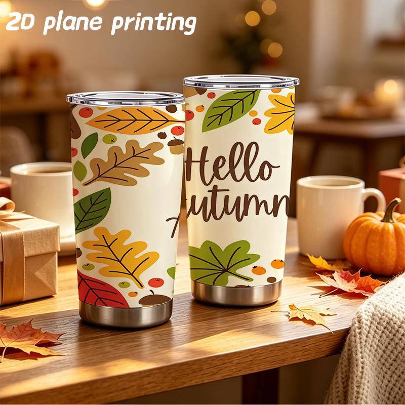 Car Tumbler 591ml Autumn Maple Leaf Elements Straw Cup Tumbler With Lid Hot Cold Cup Insulated Travel Cup Straight Tumbler