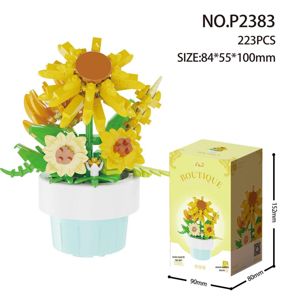 Potted Plant Building Block Toys: Succulent & Preserved Flower LEGO-Compatible Ornaments for Christmas