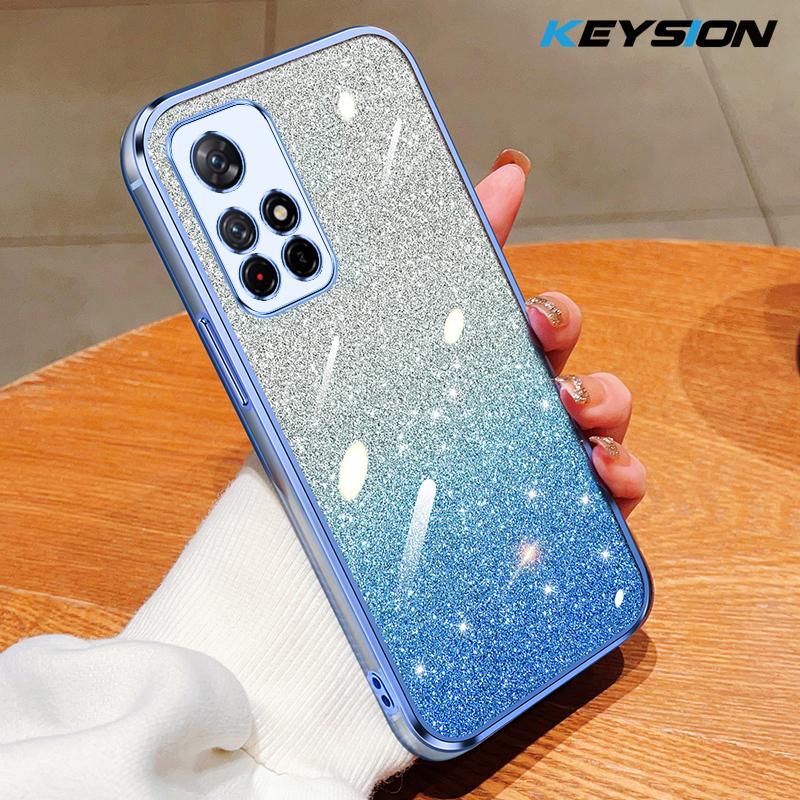 KEYSION Luxury Plating Glitter Phone Case for Redmi Note 11 Pro 11S 5G 11 Pro+ 5G Transparent Soft TPU Shockproof Cover