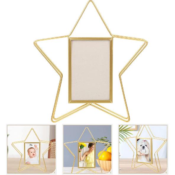 VOSAREA Vertical Photo Frame Star Shape Metal Wire Art Picture Frame Floating Picture Frames Rotatable Picture Display Frame Ideal for Housewarming