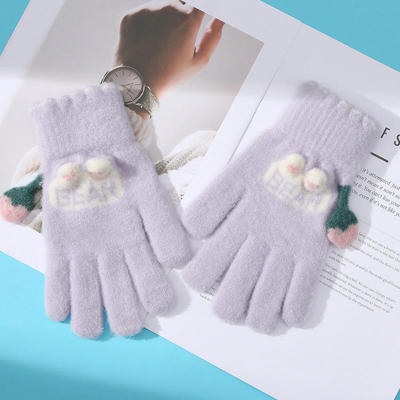 Touch Screen Five finger Gloves for Women in Autumn and Winter Knitted Thickened Velvet Warm Split Finger Cycling Protection Against Cold