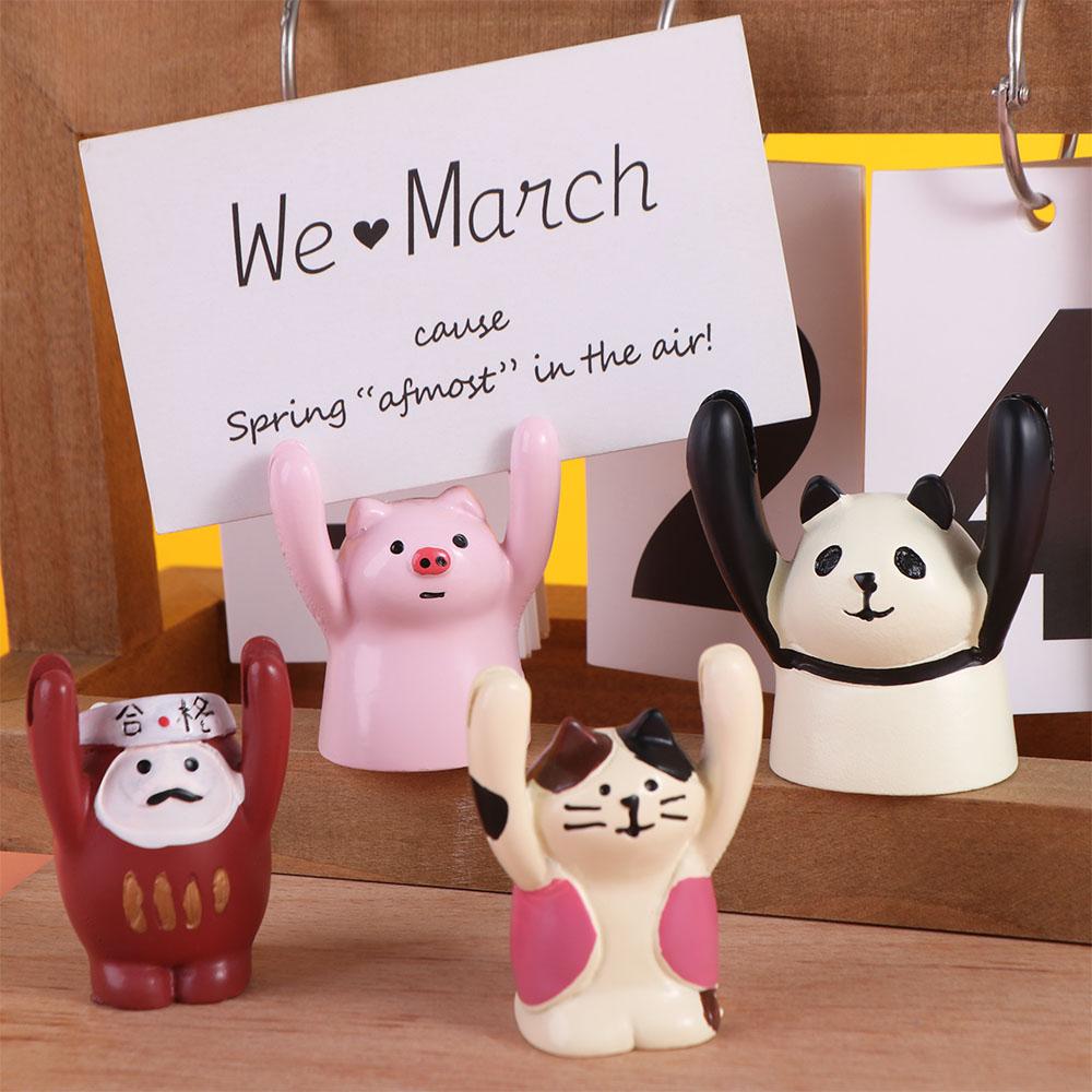 Kawaii Messege Desktop Memo Clip Holder Resin Picture Hand Raising Card Clip Piggy Frog Photo Stander Clip Ornaments