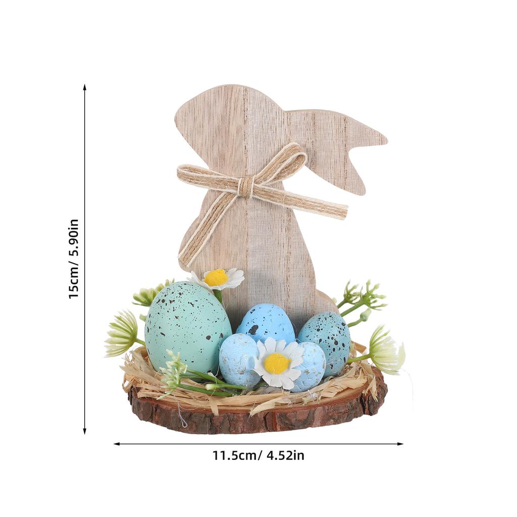 Rustic Farmhouse Easter Bunny Wooden Table Decoration Rabbit Holding Eggs Flowers Vintage Wood Bunny Spring Table Centerpiece