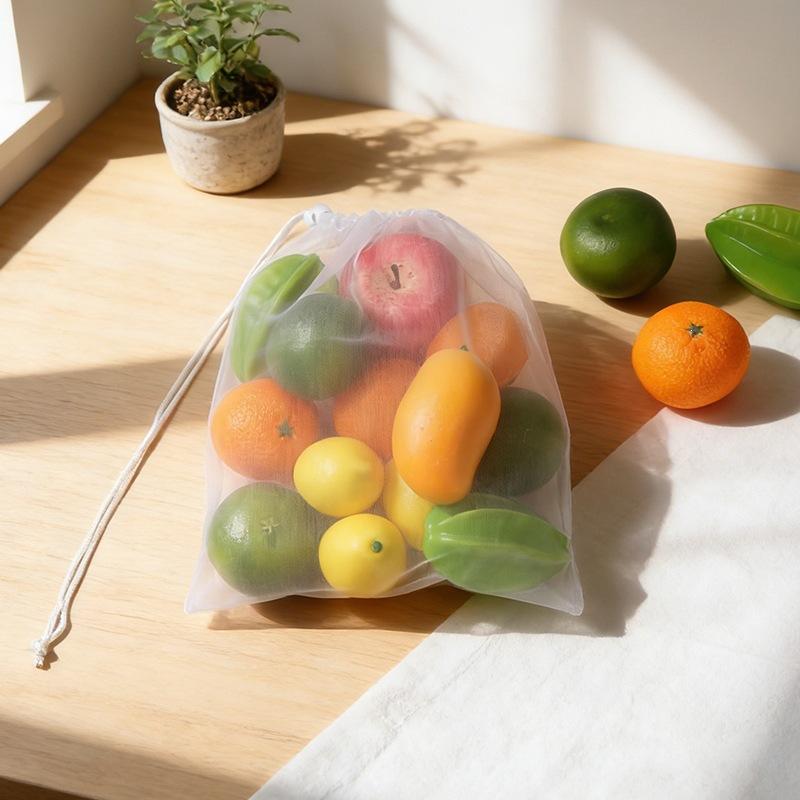 Drawstring Net Bag Vegetables Fruits Sundries Storage Pouch Drawstring Closure Stretch Storage Bag Household Goods