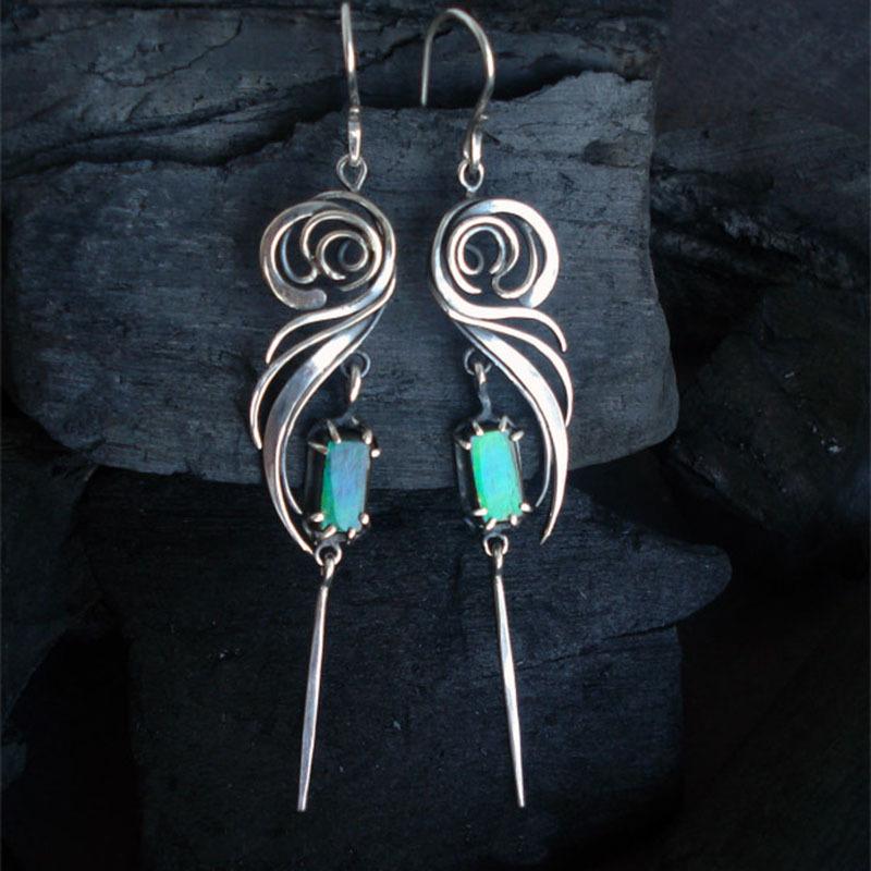 Geometric New Blue Green Square Zircon Earrings Hollow Metal Handmade Earrings