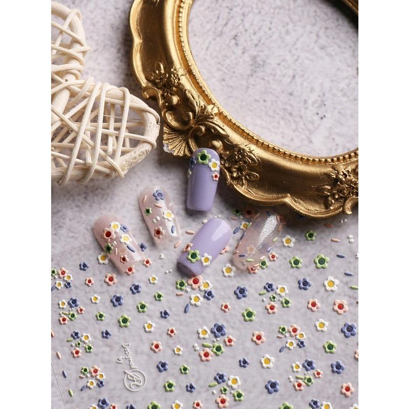 1pc Spring & Summer Floral Embossed Nail Art Stickers, 5D Adhesive Nail Decorations For Acrylic Nails, Women & Girls Nail Art Supplies