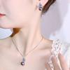 Autumn and Winter New Jewelry Imitation Natural Pearl Set Necklace Stud Earrings Blue Zircon Platinum Gray Pearl