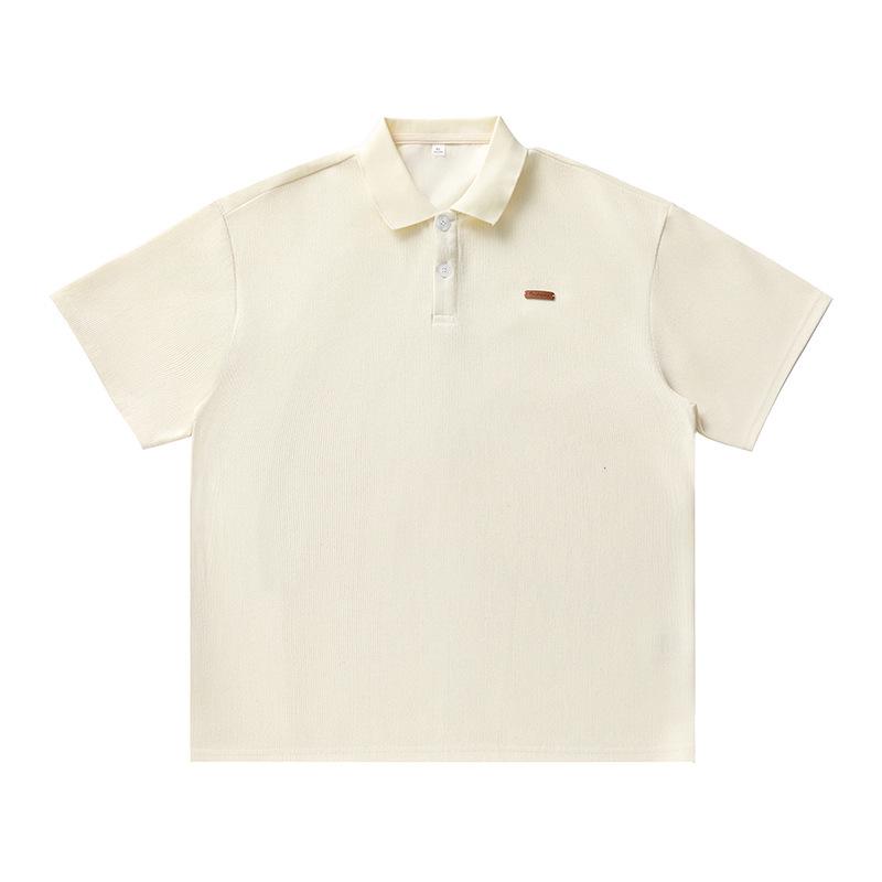 Men s Retro Vertical Stripe Polo - Summer Casual Short Sleeve Medium грязно-белый