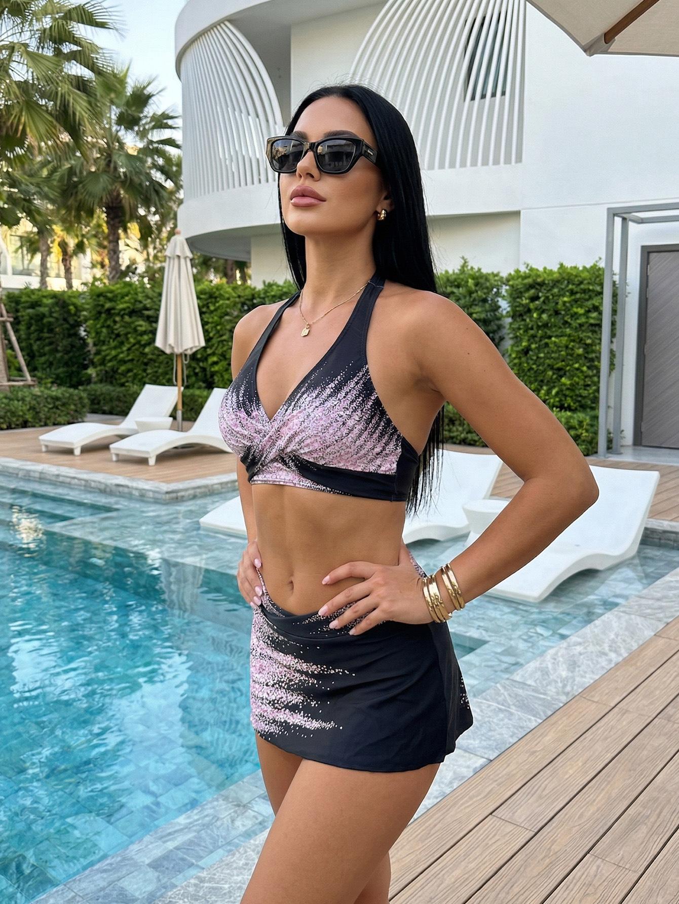 European And American Neck Straps Split Swimsuit Female Sexy Babes Bikini Two-Piece Swimsuit Gradual Change S чёрный
