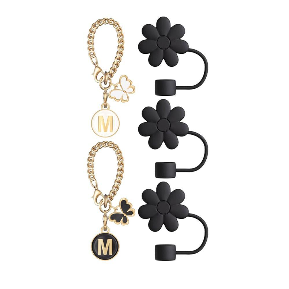 

Розовый цветок, чашка с буквами, подвески-цепочки, соломенные топперы, 10 мм, соломенная крышка для стакана с ручкой Black-M