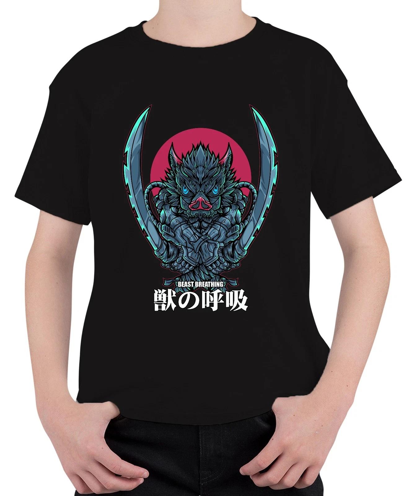 Beast Breathing Samurai Schwert Wildschwein Maske düster Unisex Kinder T-Shirt XS