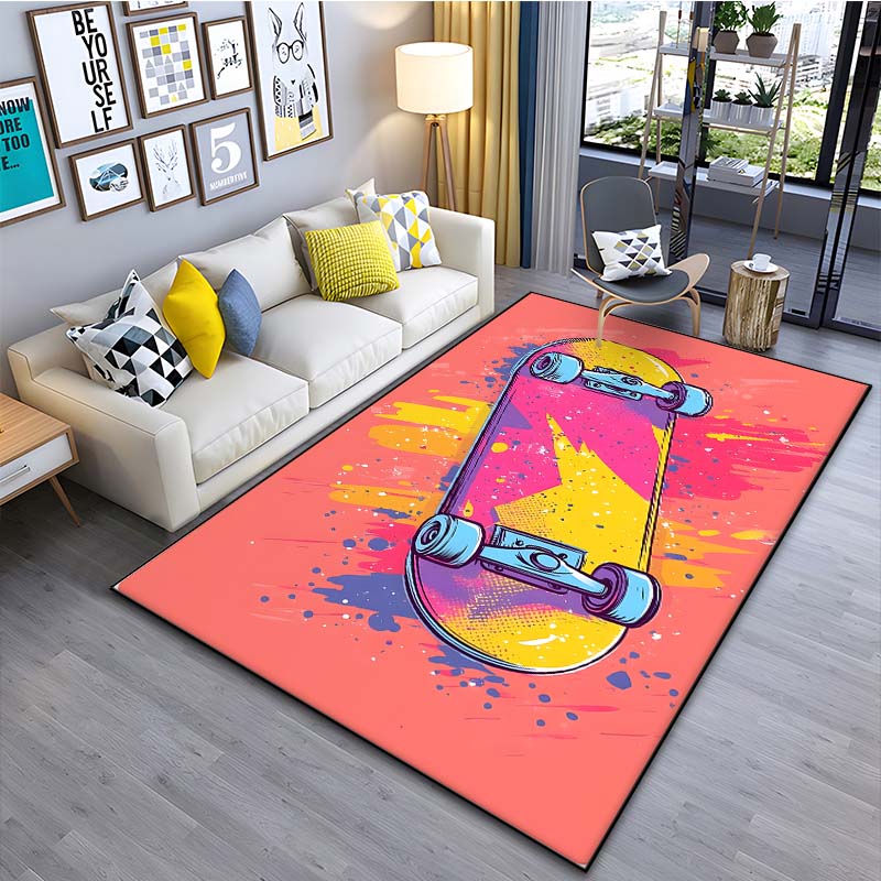 Drawing Ideas Colorful Skateboard Patter Carpet for Living Room Bedroom Bedside Bathroom Floor Mat Area Rug Sofa Mat Home Decor