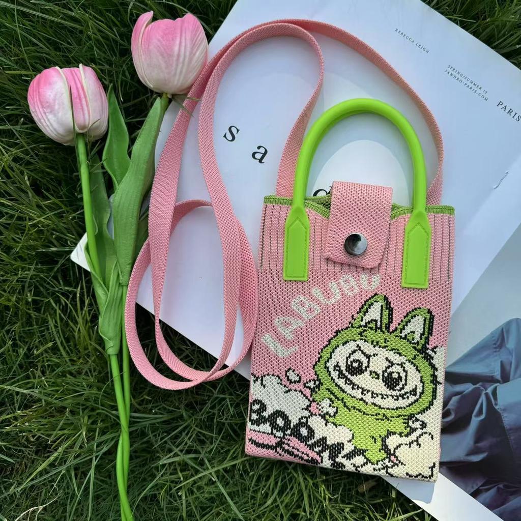 Cute Canvas Crossbody Bag with Fashionable and Niche Design, Knitted Mobile Phone Bag, Crossbody Single Shoulder Knitted Bag