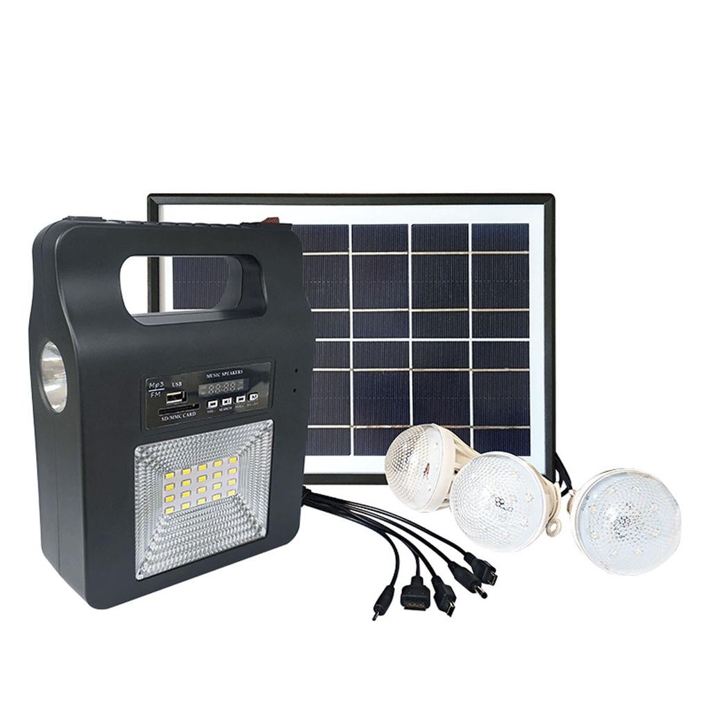 5W USB Charger Home System Solar Power Panel Generator Kit FM bluetooth Speaker with 6V 3 LED Bulbs Light Outdoor Lighting