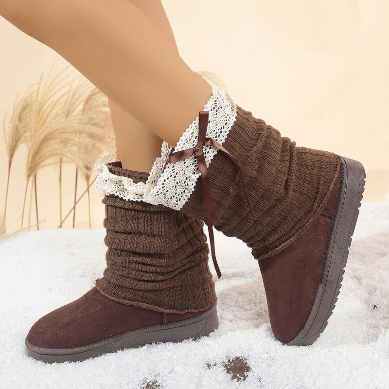 Fashion 2025 New Sweet Bowknot Snow Boots Women Winter Fashion Lace Decoration Ankle Boots for Woman Short Plush Non Slip Shoes Autumn