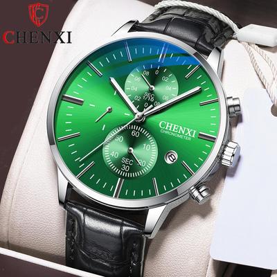 New TOP Brand Luxury Men's Watch With Box Men's Multifunctional Calendar Leather Strap Waterproof Men's Quartz Watches