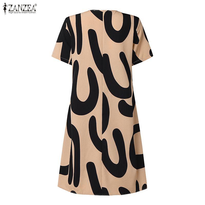 ZANZEA Women Casual V-Neck Summer Short Sleeve Print Dress