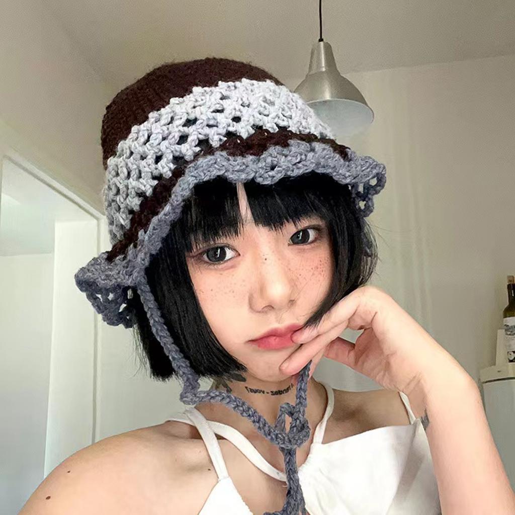 Handmade Bucket Hat Handwoven Colorful Openwork Crocheted Hat for Music Festival Stylish Colorful Fisherman Hat