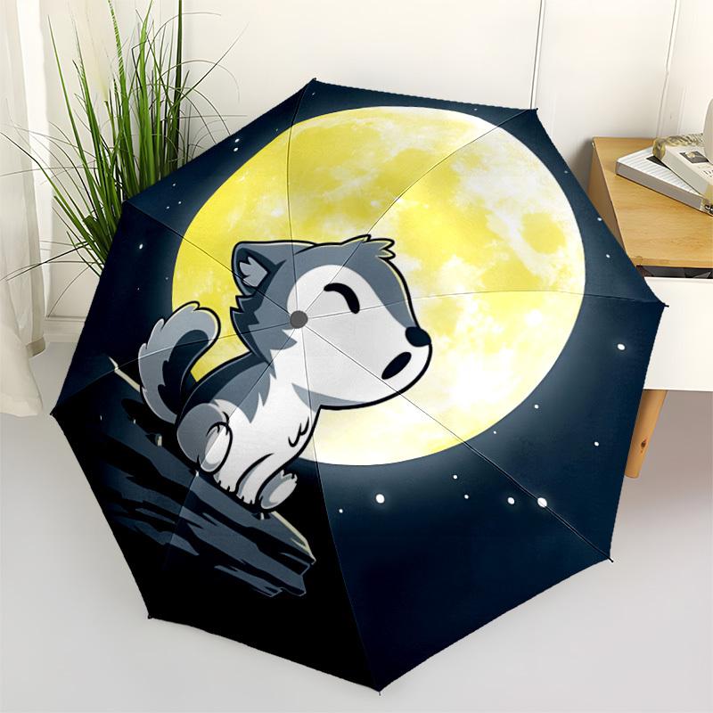 1pc Moon Wolf Auto Open/close, All-Season Portable Folding Umbrella for Women & Men, Travel, Everyday, Formal Events -06185