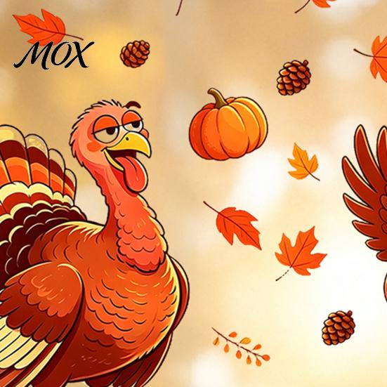 Removable Glass Art Decals Thanksgiving Static Window Clings, Cartoon Double Turkey Pumpkin Maple Leaf No?Glue Autumn Decals, Waterproof Stickers