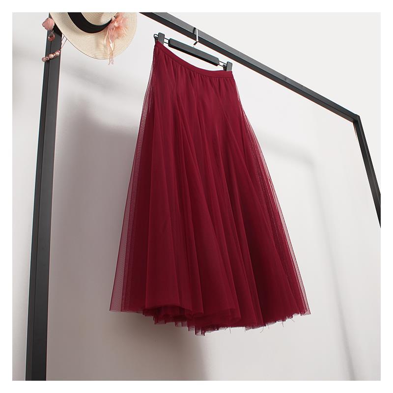 Women's High-End Mesh Pleated Midi Skirt - Summer Slimming Big Swing Tulle Skirt