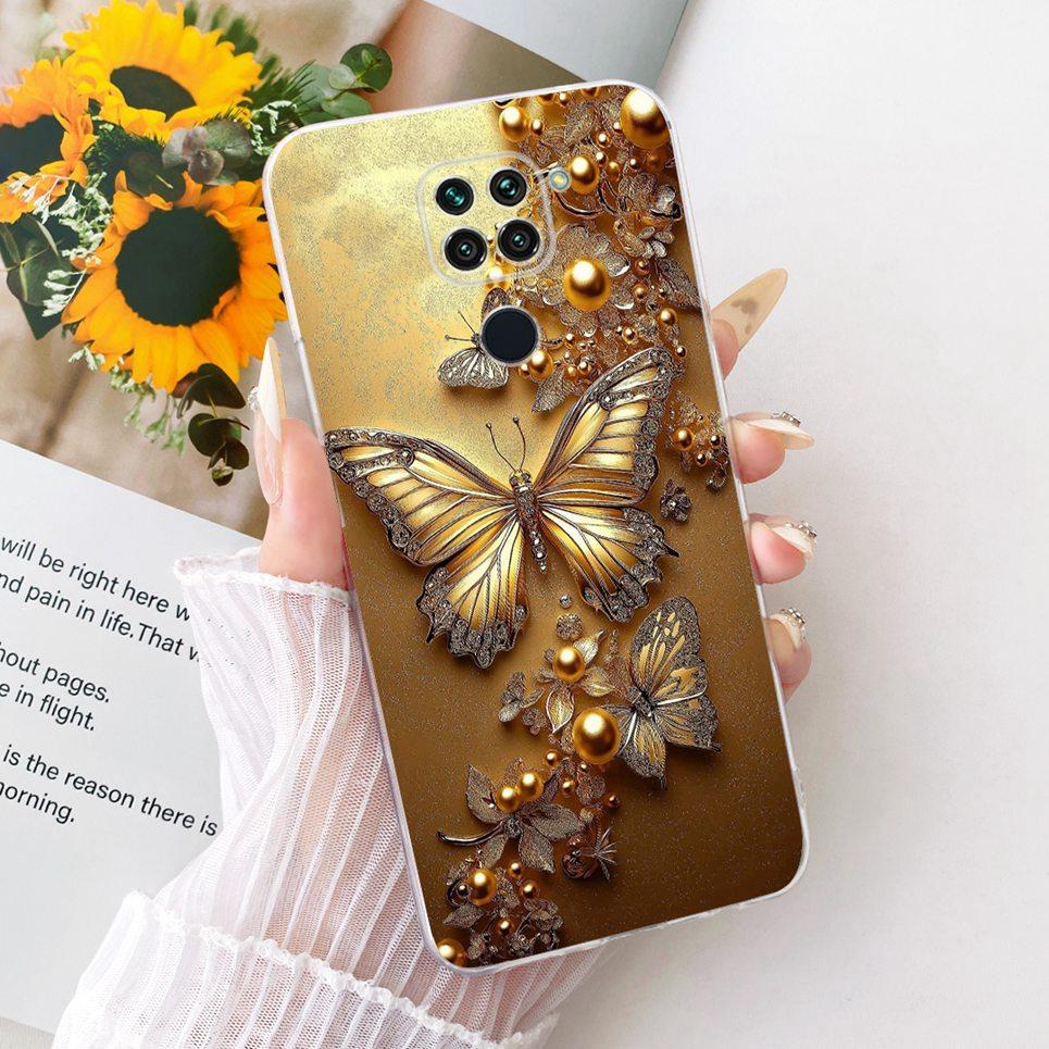 Měkký průhledný silikonový obal pro Xiaomi Redmi Note 9 9S Note 9 Pro Kryt na telefon Vzor kreslená kočka drak květina motýl