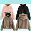 Women Fleece Hoodie Coat With Cute Bear Ear Design And Hooded Collar For Cozy Winter Wear