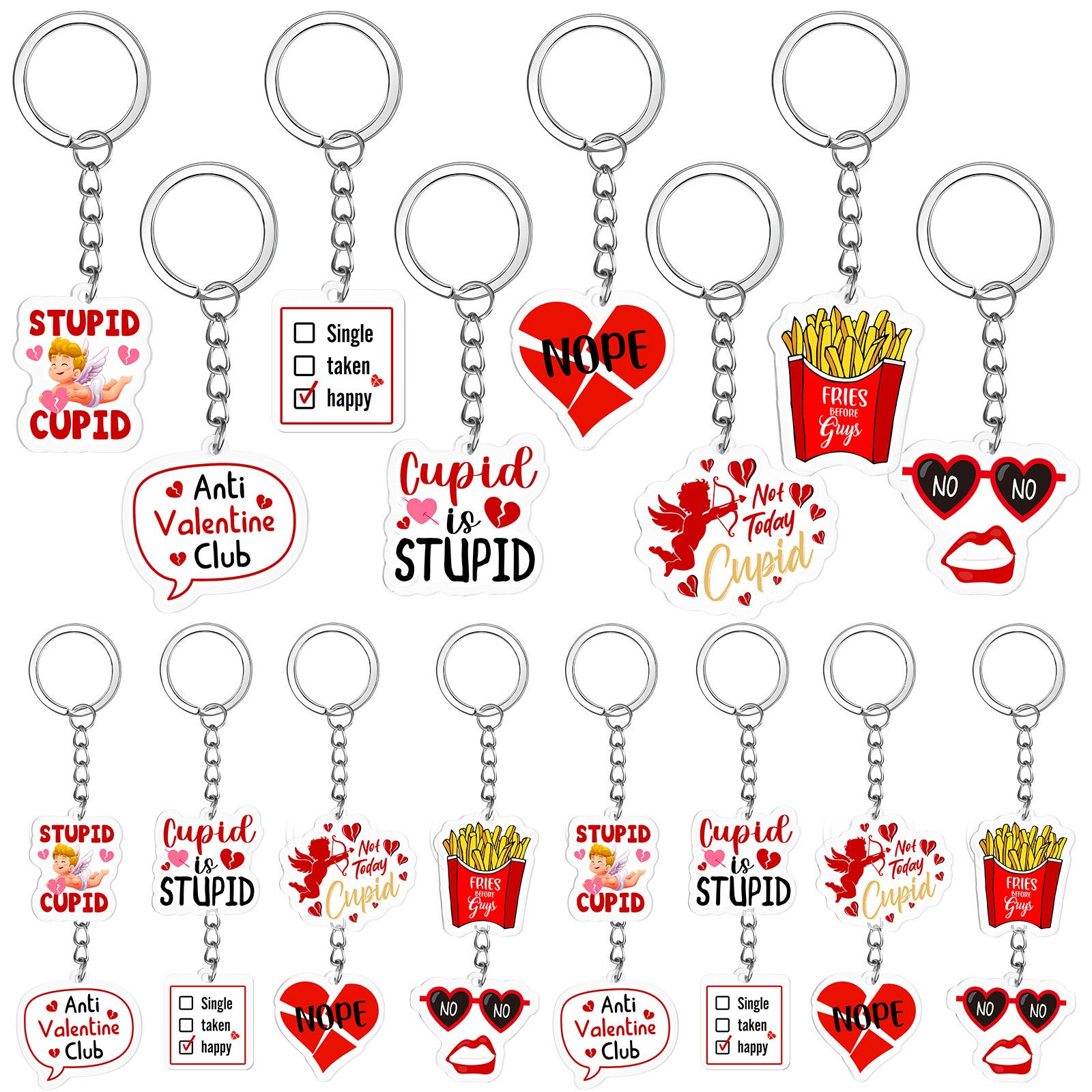 

48 Pcs Anti Valentines Day Keychains Gifts Acrylic Keyring Bulk Anti Valentine S Decor Funny Stupid Cupid Decorations For Single червоний