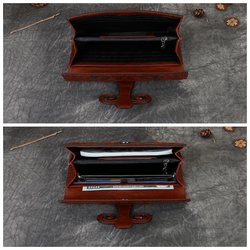 Genuine Leather Wallet, Horizontal Wallet, Multi-slot, Retro Bag, Embossed Wallet, Chinese-style Clutch